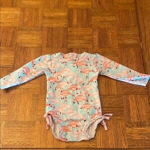 Ruffle Butts Flamingo Print Long Sleeve swimsuit 18-24mo